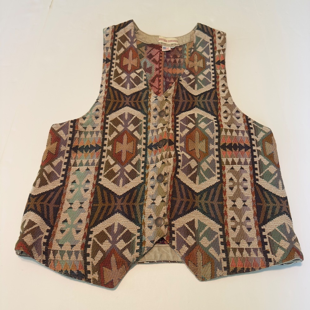 Gotcha Covered Vest Multi Southwestern Tapestry Vintage 90s Medium Aztec Boho